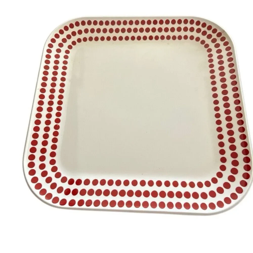 Room Essentials White Red Polka Dots Melamine Square Plates Set of 6